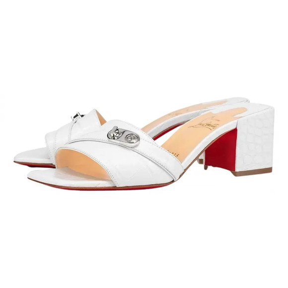 Christian Louboutin Lock Art 55 White Croc Block Heel Mule Slide Sandal Pump 36 - Picture 1 of 12